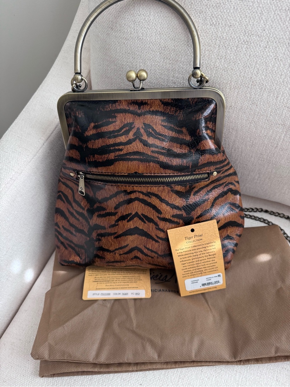 Patricia Nash Tiger Print Brown Leather Crossbody Bag - Picture 2 of 7